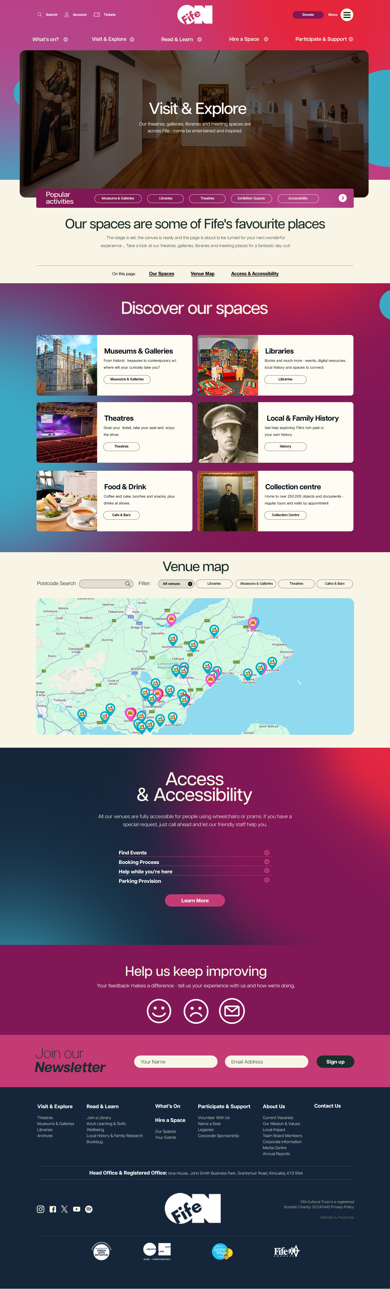 Visit and Explore wireframe